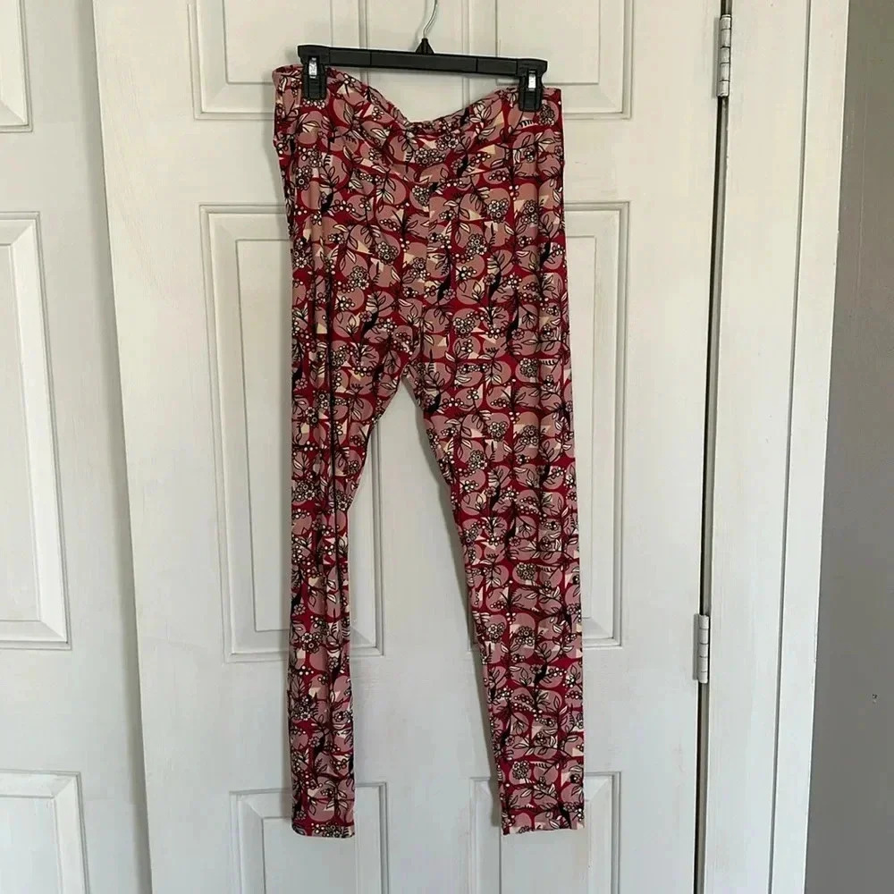 LulaRoe pink and Navy Tall & Curvy Leggings